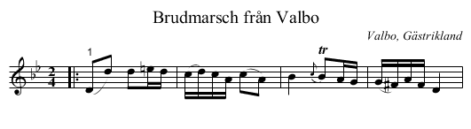 Brudmarsch från Valbo - staff notation