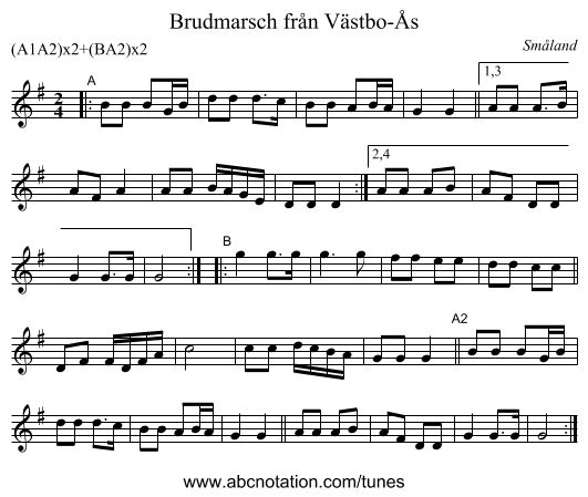 Brudmarsch fr&aring;n V&auml;stbo-&Aring;s - staff notation