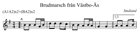 Brudmarsch fr&aring;n V&auml;stbo-&Aring;s - staff notation