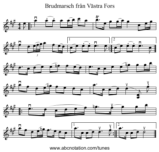 Brudmarsch från Västra Fors - staff notation