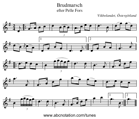 Brudmarsch - staff notation