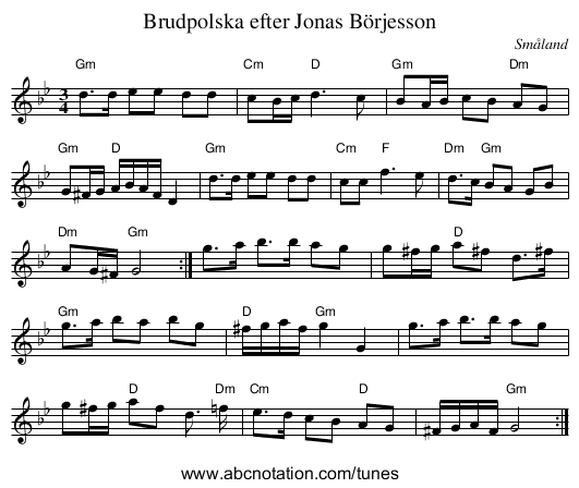 Brudpolska efter Jonas Börjesson - staff notation