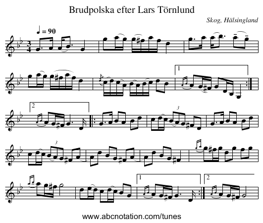 Brudpolska efter Lars Törnlund - staff notation