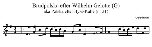 Brudpolska efter Wilhelm Gelotte (G) - staff notation