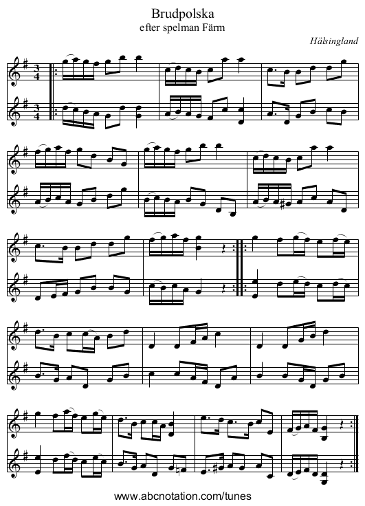 Brudpolska - staff notation