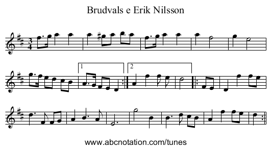 Brudvals e Erik Nilsson - staff notation