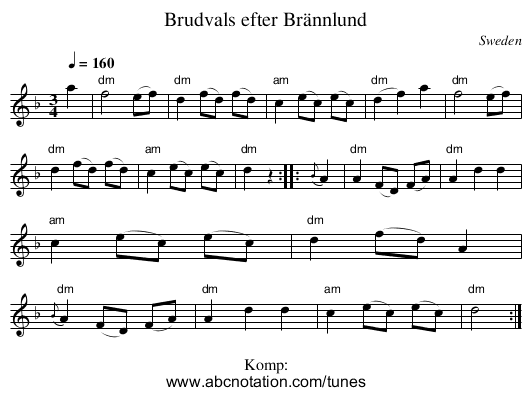 Brudvals efter Brännlund - staff notation