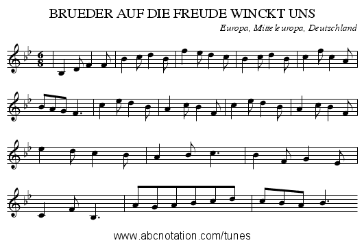 BRUEDER AUF DIE FREUDE WINCKT UNS - staff notation