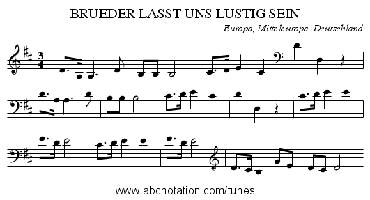 BRUEDER LASST UNS LUSTIG SEIN - staff notation