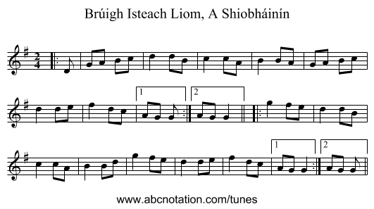 Brúigh Isteach Liom, A Shiobháinín - staff notation