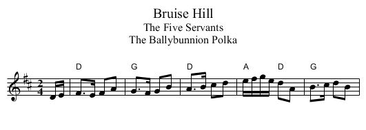 Bruise Hill - staff notation