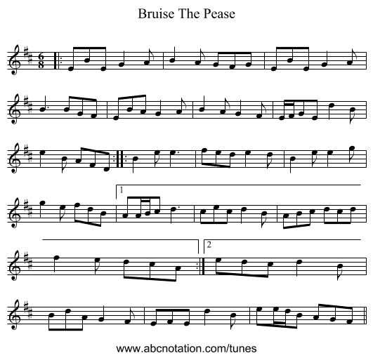 Bruise The Pease - staff notation