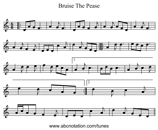 Bruise The Pease - staff notation