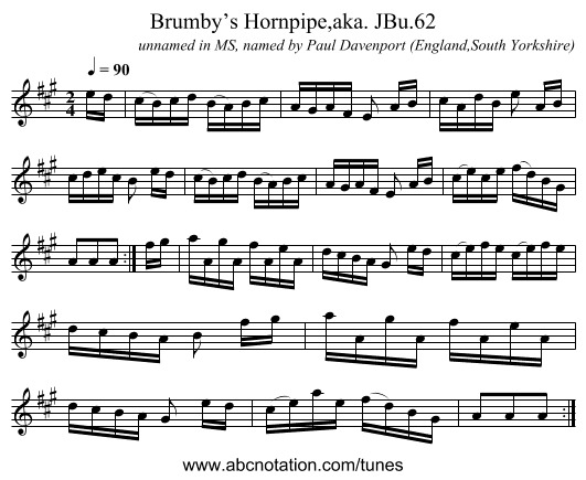 Brumby’s Hornpipe,aka. JBu.62 - staff notation