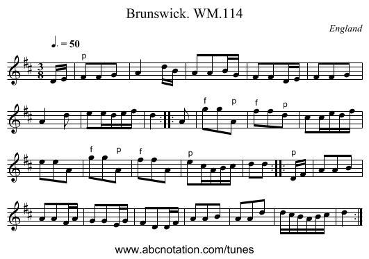 Brunswick. WM.114 - staff notation
