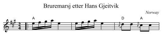 Bruremarsj etter Hans Gjeitvik - staff notation