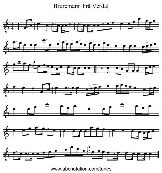 Bruremarsj Frå Verdal - staff notation