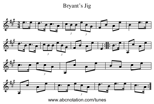 Bryant’s Jig - staff notation