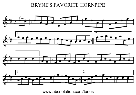 BRYNE'S FAVORITE HORNPIPE - staff notation