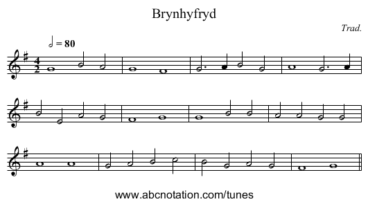 Brynhyfryd - staff notation