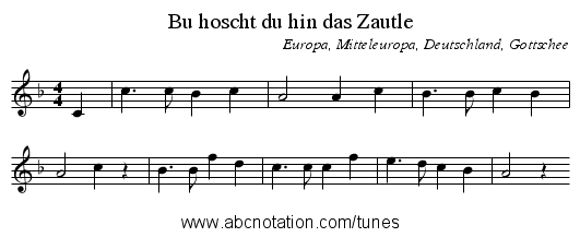 Bu hoscht du hin das Zautle - staff notation
