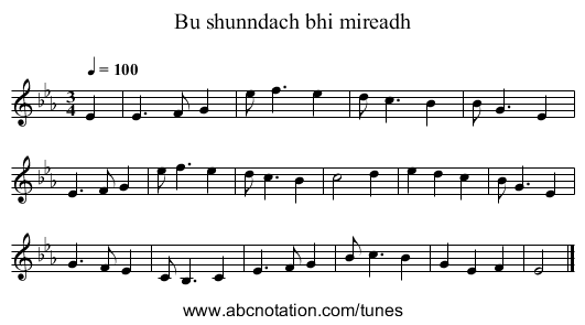 Bu shunndach bhi mireadh - staff notation