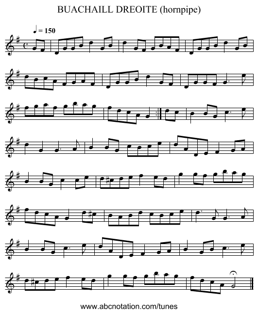 BUACHAILL DREOITE (hornpipe) - staff notation