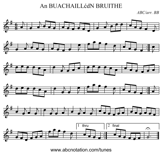 BUACHAILLćdN BRUITHE, An - staff notation