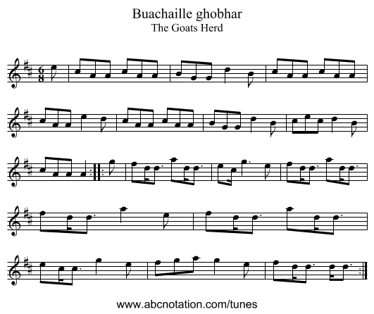 Buachaille ghobhar - staff notation