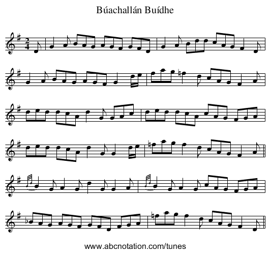 Búachallán Buídhe - staff notation