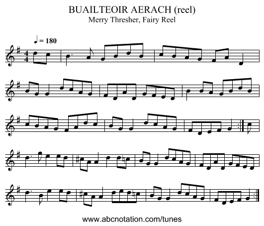 BUAILTEOIR AERACH (reel) - staff notation