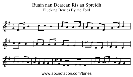 Buain nan Dearcan Ris an Spreidh - staff notation