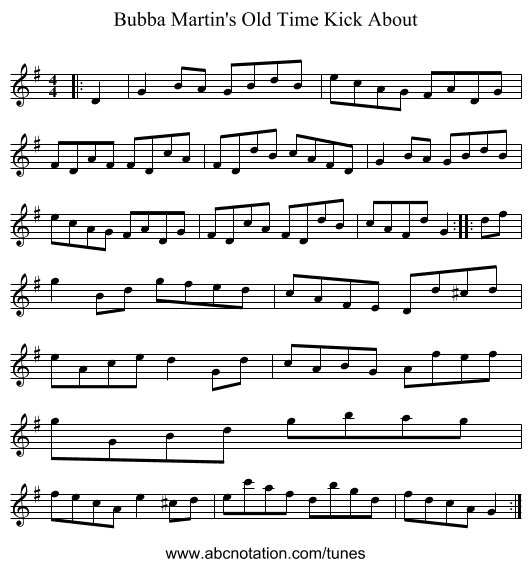 Bubba Martin's Old Time Kick About - staff notation