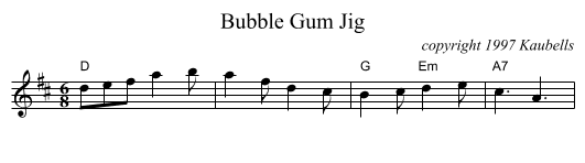 Bubble Gum Jig - staff notation