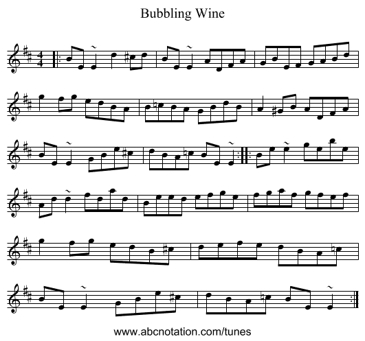 Bubbling Wine - staff notation