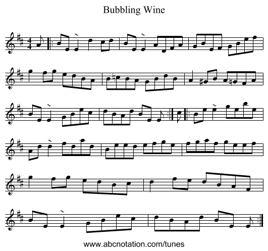 Bubbling Wine - staff notation