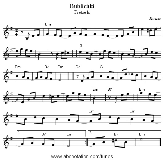 Bublichki - staff notation