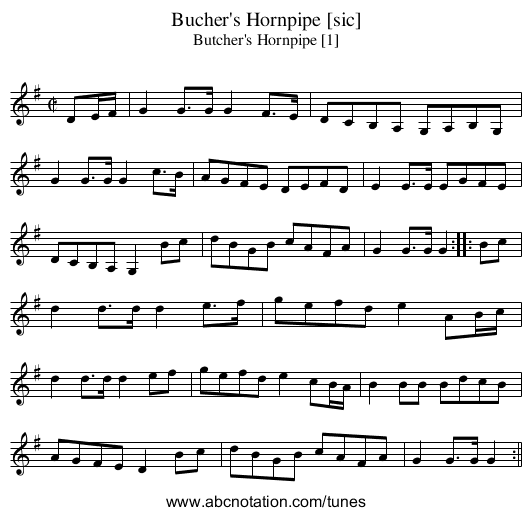 Bucher's Hornpipe [sic] - staff notation