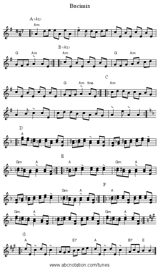 Bucimis - staff notation