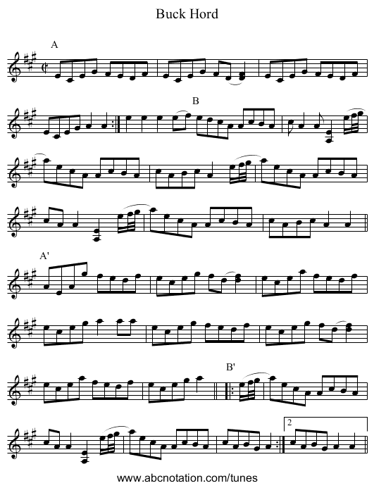 Buck Hord - staff notation