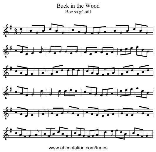 Buck in the Wood - staff notation