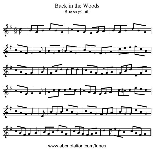 Buck in the Woods - staff notation