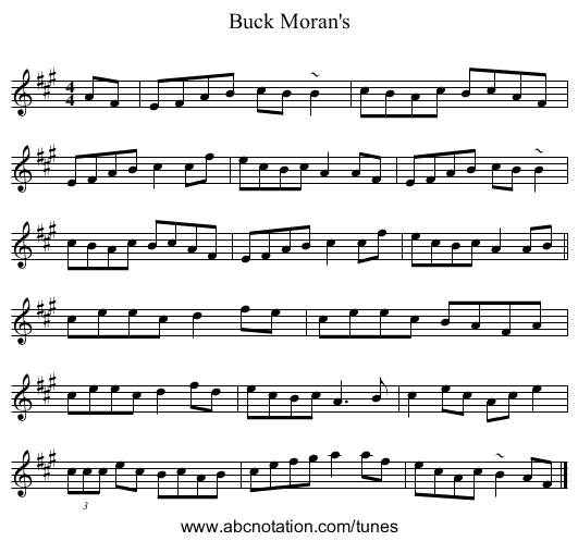 Buck Moran's - staff notation