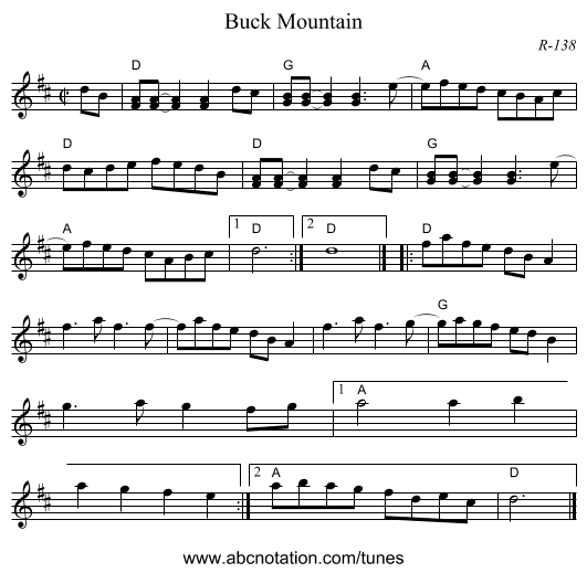 Buck Mountain - staff notation