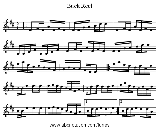 Buck Reel - staff notation