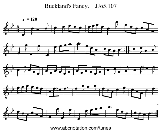 Buckland's Fancy.    JJo5.107 - staff notation