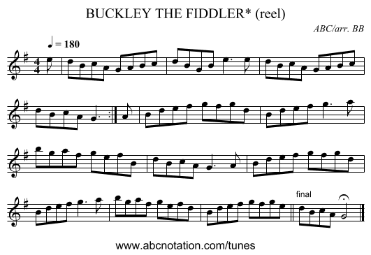 BUCKLEY THE FIDDLER* (reel) - staff notation