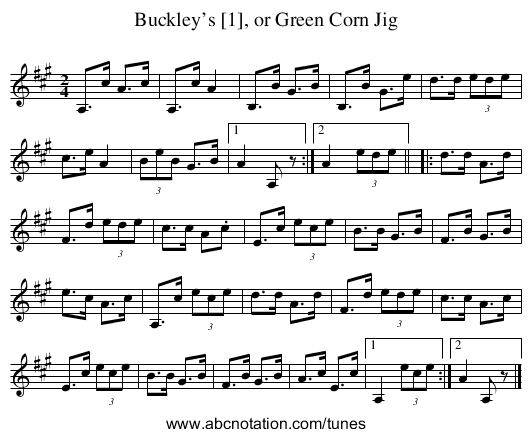 Buckley’s [1], or Green Corn Jig - staff notation