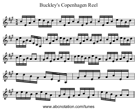 Buckley's Copenhagen Reel - staff notation