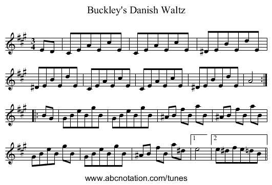 Buckley's Danish Waltz - staff notation